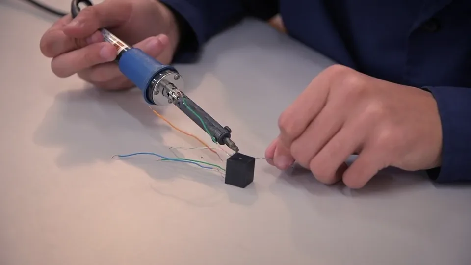 Manos soldando componentes electrónicos durante una práctica de taller
